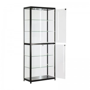 A trophy and sports memorabilia displayed on supports inside a freestanding glass case (5)