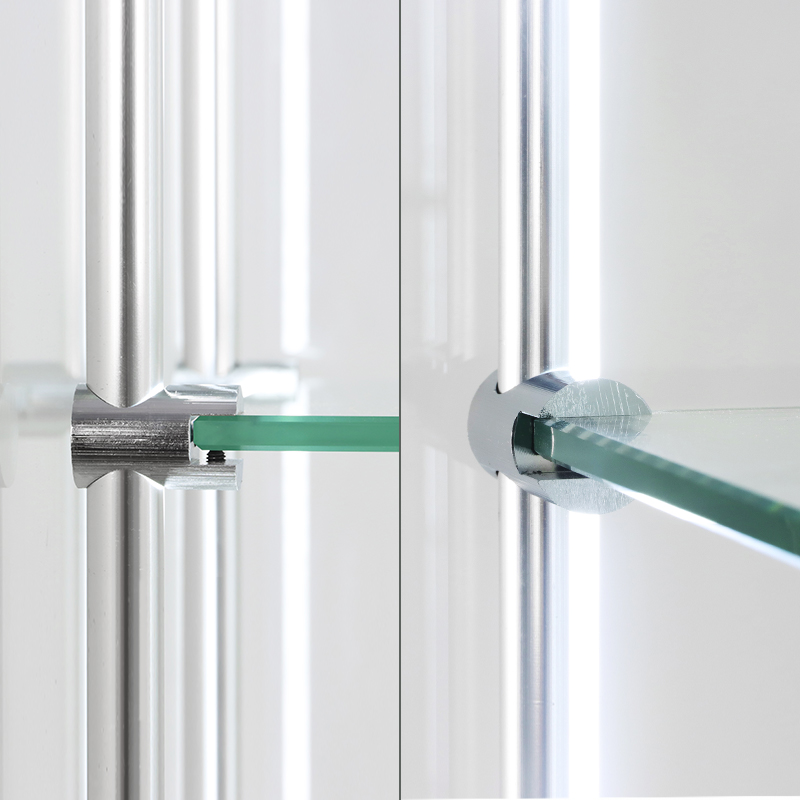 Adjustable-shelf-supports-and-LED-lighting-inside-a-glass-display-cabinet