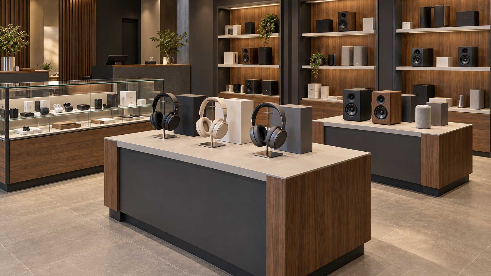 Audio-store-with-headphone-and-speaker-displays