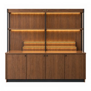 Back bar display with tiered bottle shelves (3)
