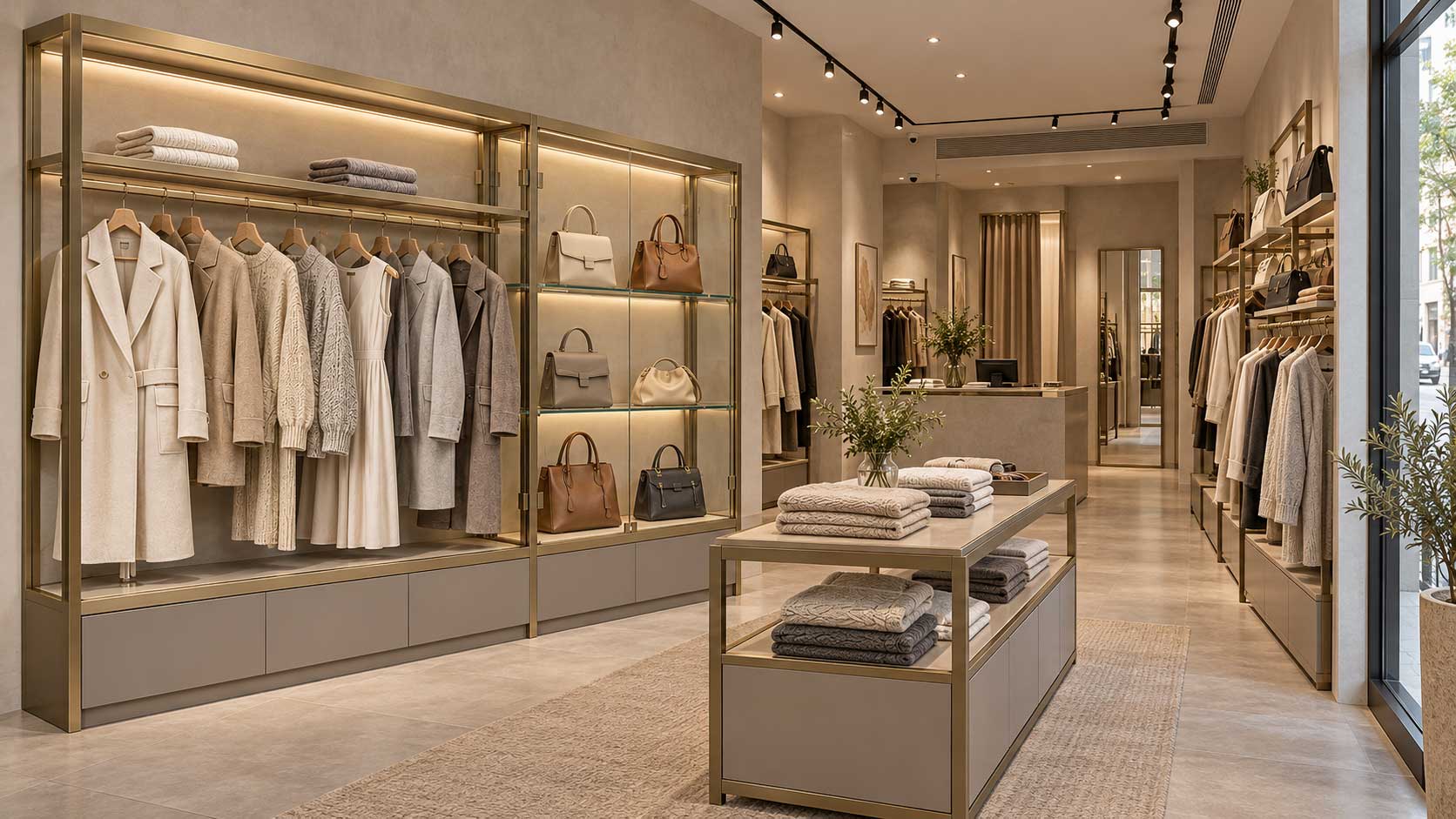 Combined-clothing-and-handbag-wall-display