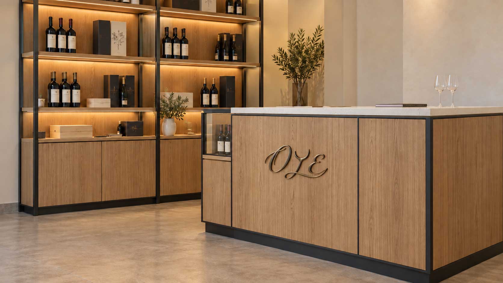 Coordinated-wine-displays-with-OYE-branding