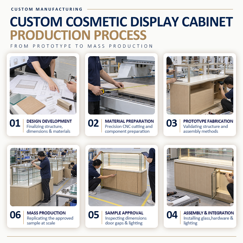 Custom-cosmetic-display-case-manufacturing-process-from-sample-to-production-by-OYE-Showcases
