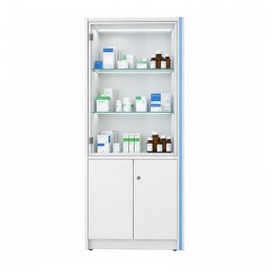 Dispensary display case with storage combining display shelf and locked cabinet by OYE Showcases (2)