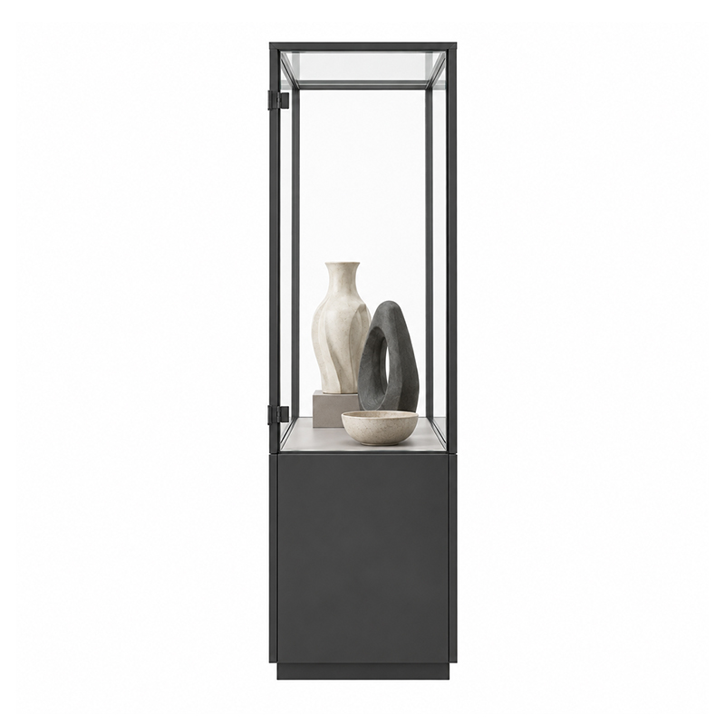 Freestanding glass case with ceramic exhibits (1)