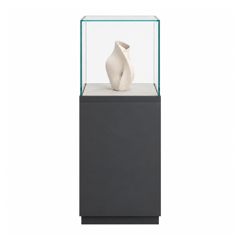 Freestanding glass case with ceramic exhibits (1)