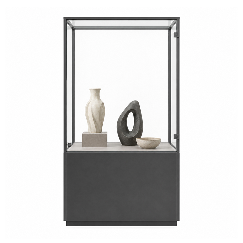 Freestanding glass case with ceramic exhibits (3)