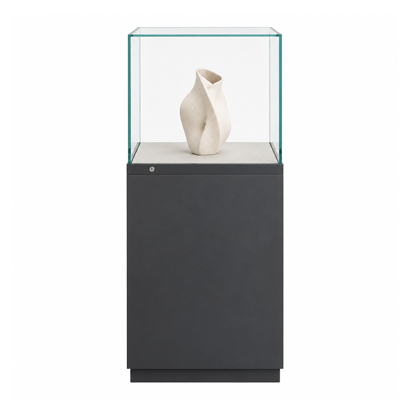 Freestanding glass case with ceramic exhibits (3)