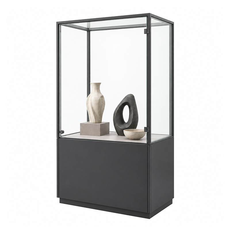 Freestanding glass case with ceramic exhibits (4)
