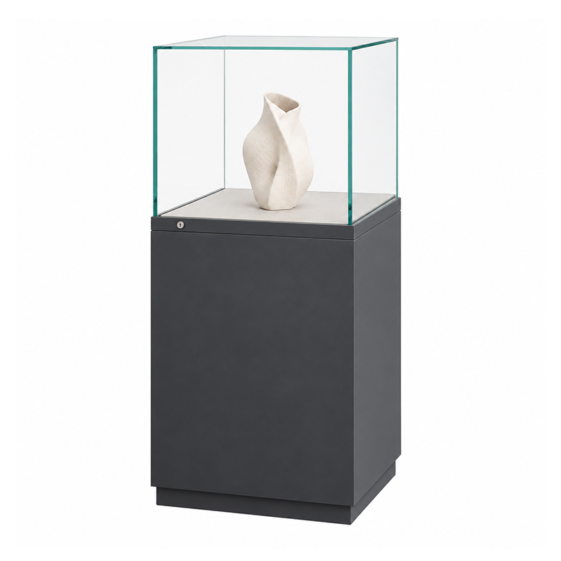 Freestanding glass case with ceramic exhibits (4)