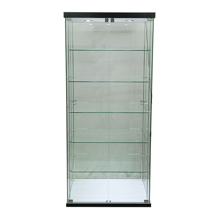Glass display case for collectibles with 5 adjustable shelves,2 led light    OYE