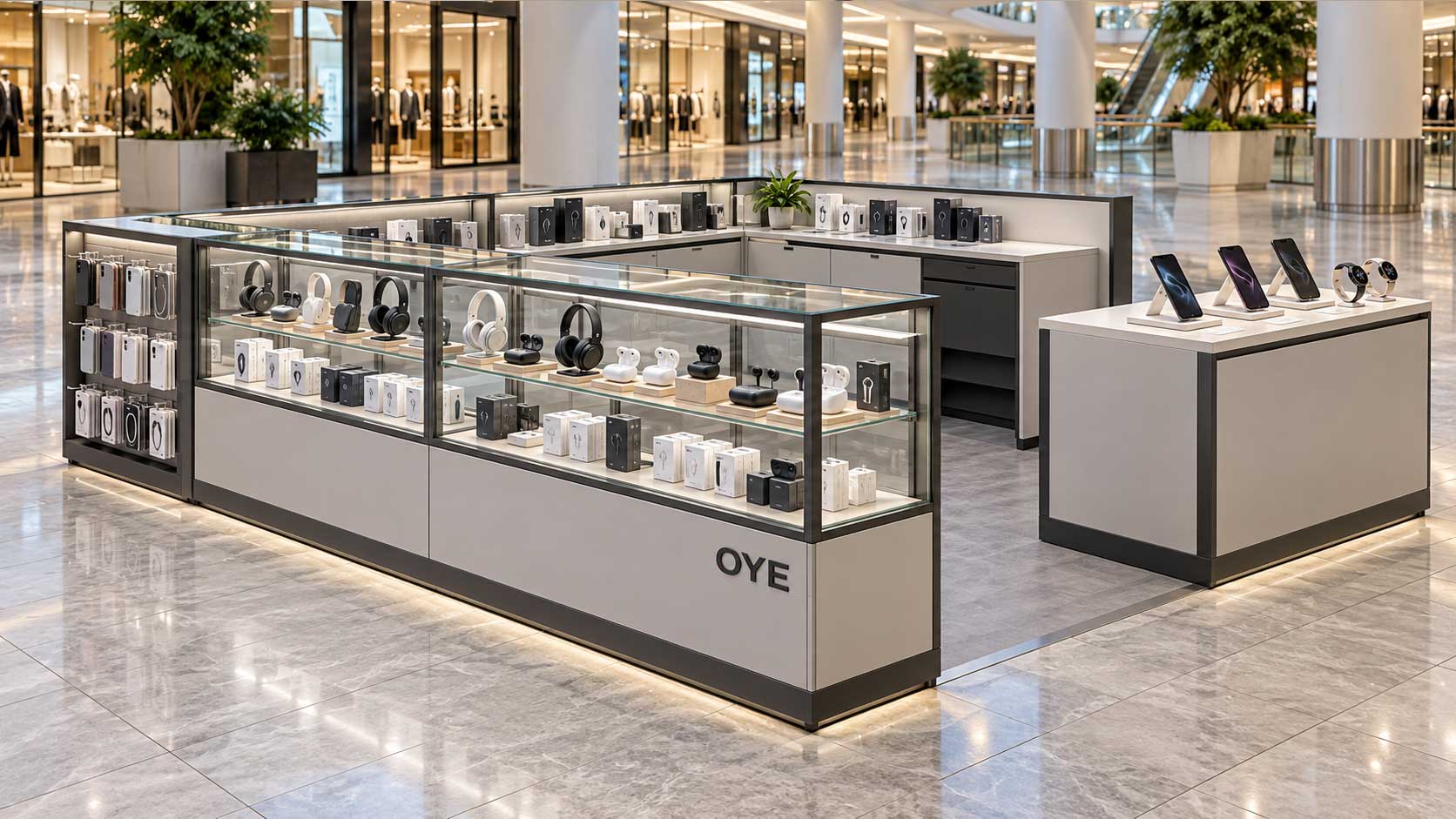 Mall-electronics-kiosk-with-glass-counters