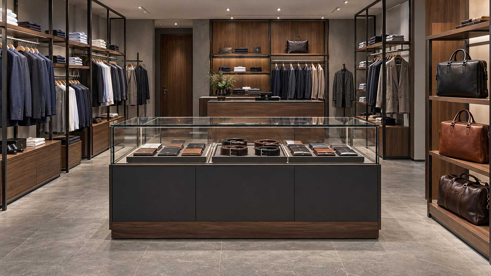 Menswear-store-with-leather-goods-displays
