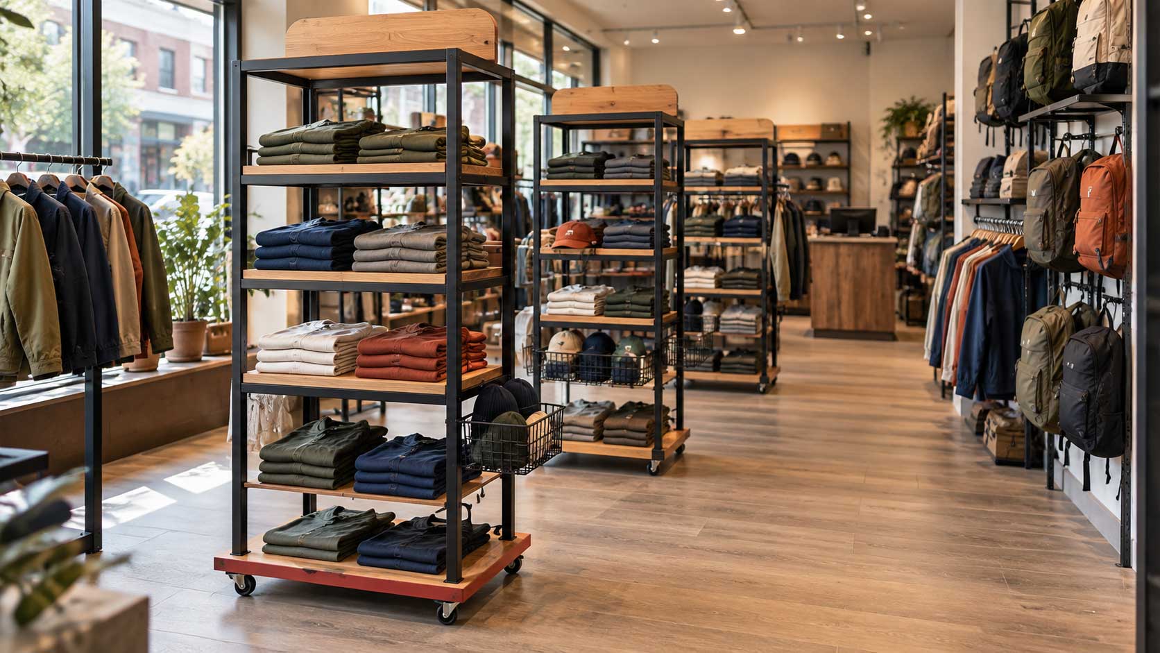 Outdoor-apparel-store-with-open-display-racks