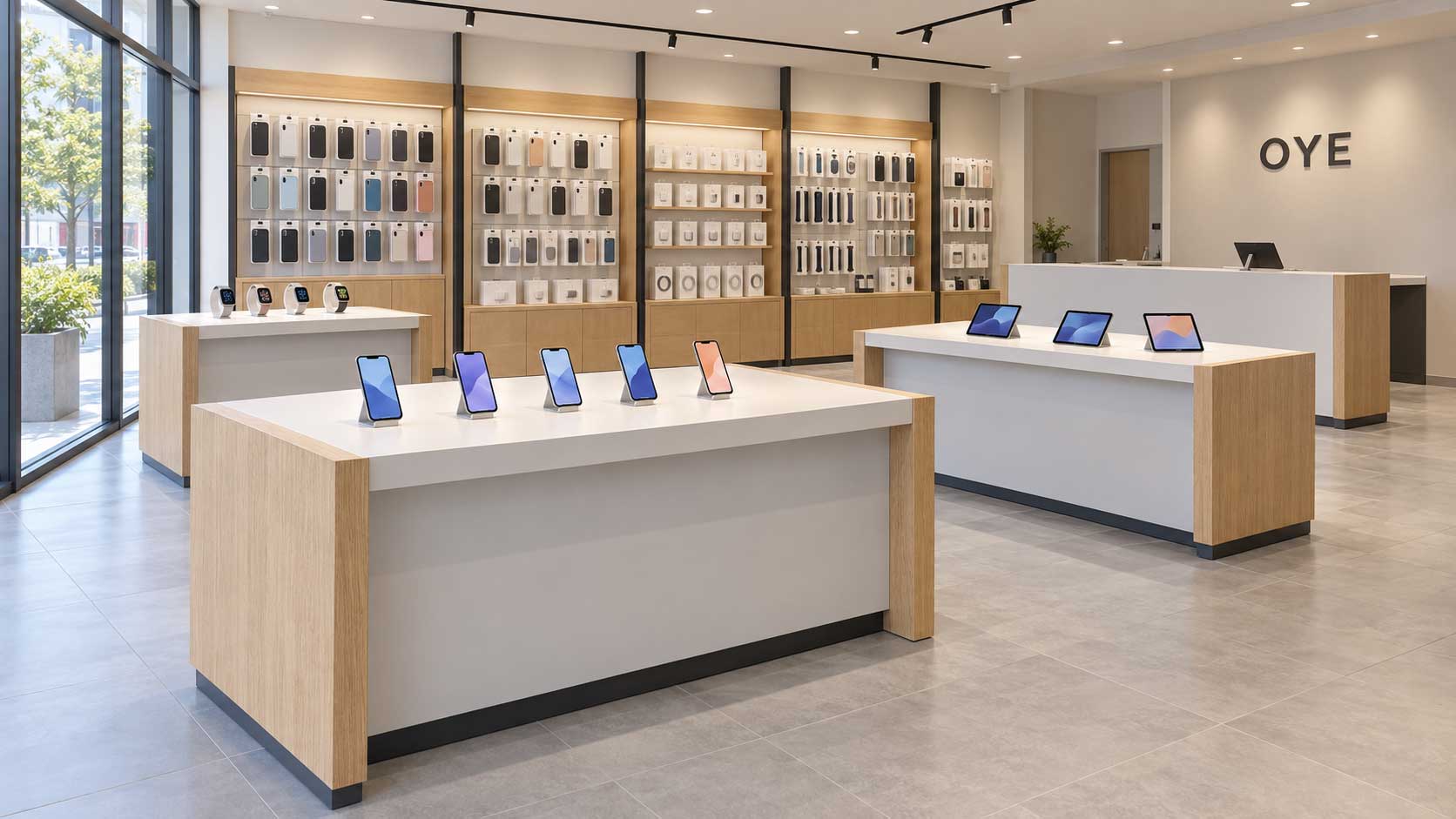 Phone-store-with-display-tables-and-accessory-walls