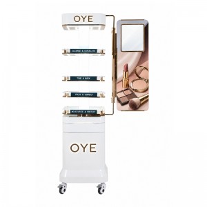 Rotating cosmetic display case with illuminated shelves by OYE Showcases (2)