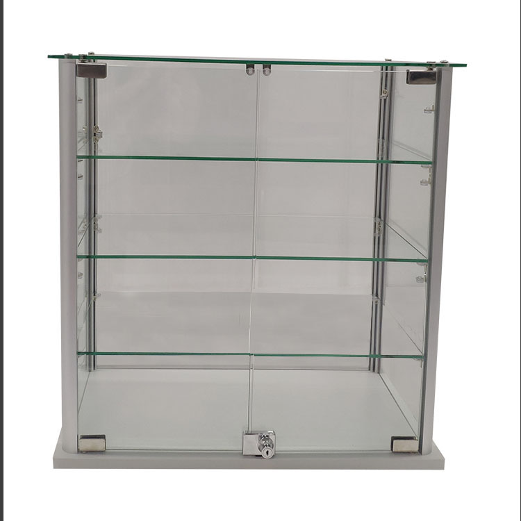 Table top glass jewelry display cases with MDF grey melamine     OYE