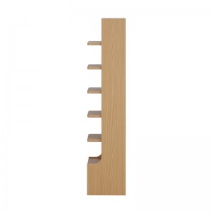 Tall open shoe display cabinet with a wood-look finish and multiple shelves (4)