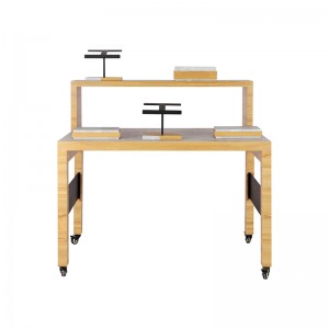 Three shoe display tables at different heights with shoe holders and display risers (2)