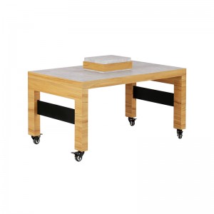Three shoe display tables at different heights with shoe holders and display risers (4)