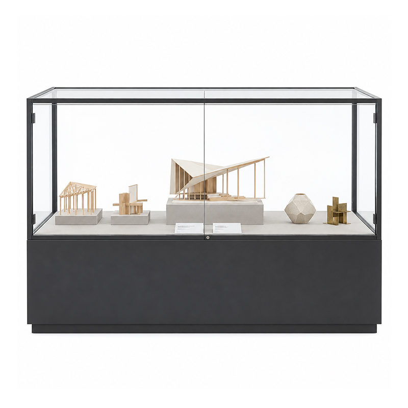 Wide glass case with grouped exhibits (1)