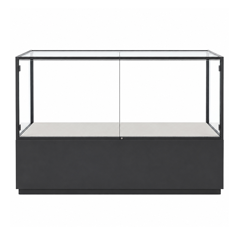 Wide glass case with grouped exhibits (4)