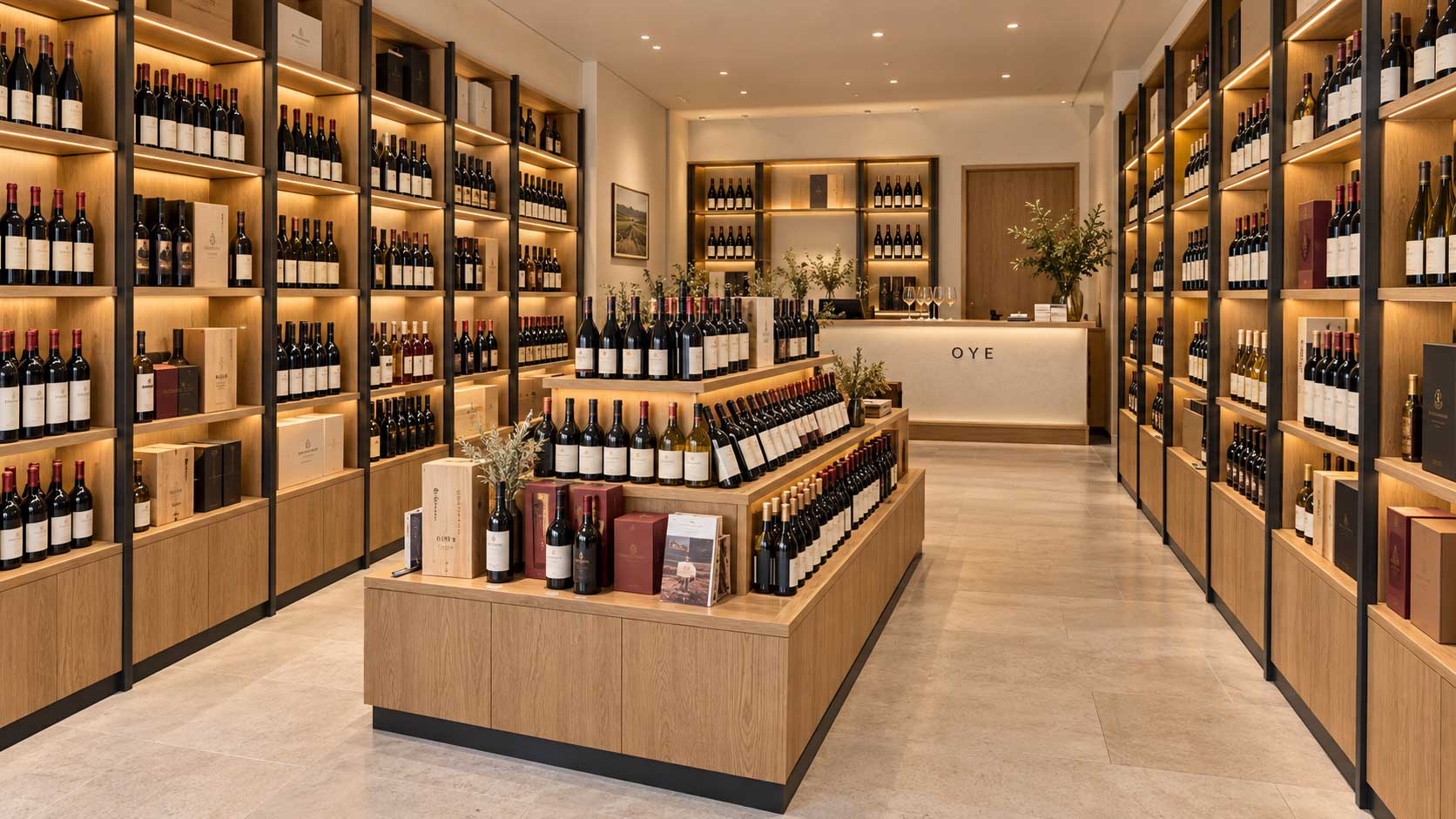 Wine-shop-with-wall-cabinets-and-display-islands