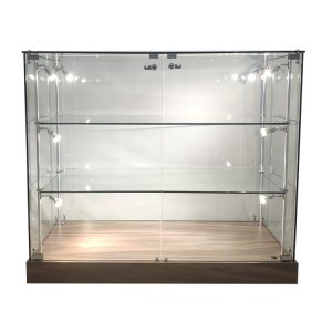 Wood and glass jewelry display cases with Walnut  veneer with 4 Side Lights  |  OYE